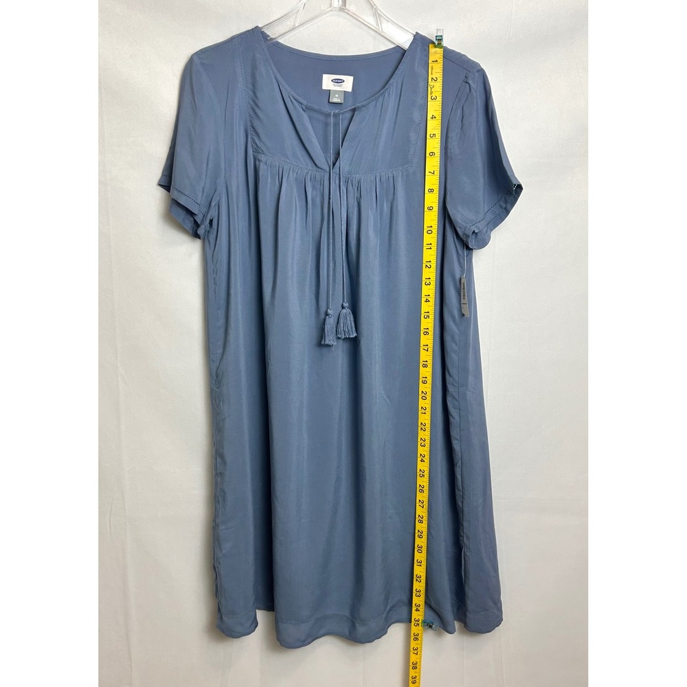 NWT Old Navy Womens M Blue Rayon Shift Dress Tassel Tie Embroidered 335591-00-1 - Picture 3 of 15